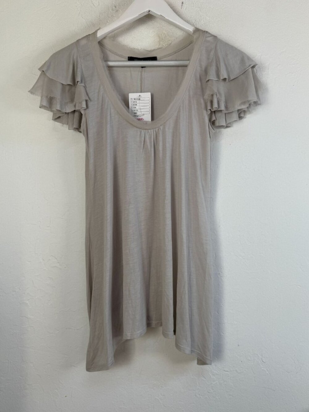 Rebecca Beeson Gray Ruffle Tiered Cap Sleeve Scoop Neck Tunic Top Large New